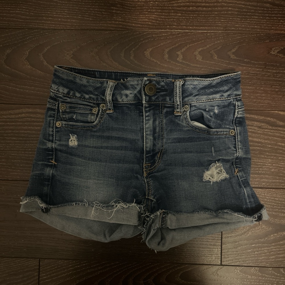 American Eagle Outfitters Blue Distressed Jean Shorts